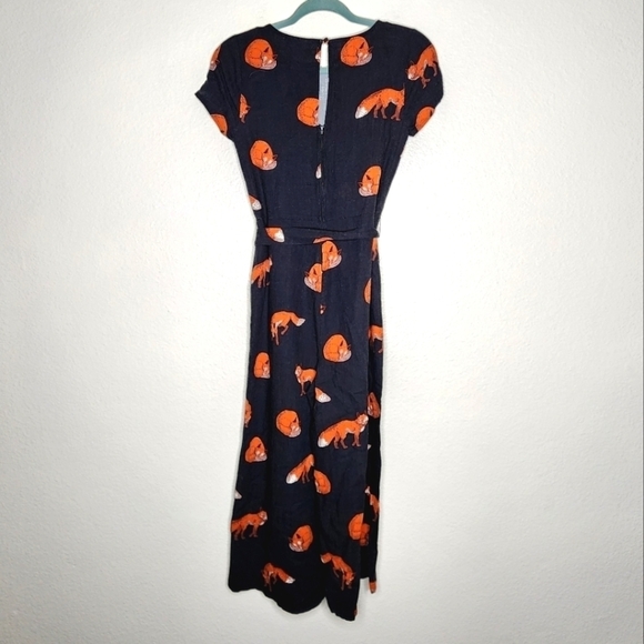 ModCloth Black Fox Print Tie-Waist Jumpsuit XS - Picture 3 of 5